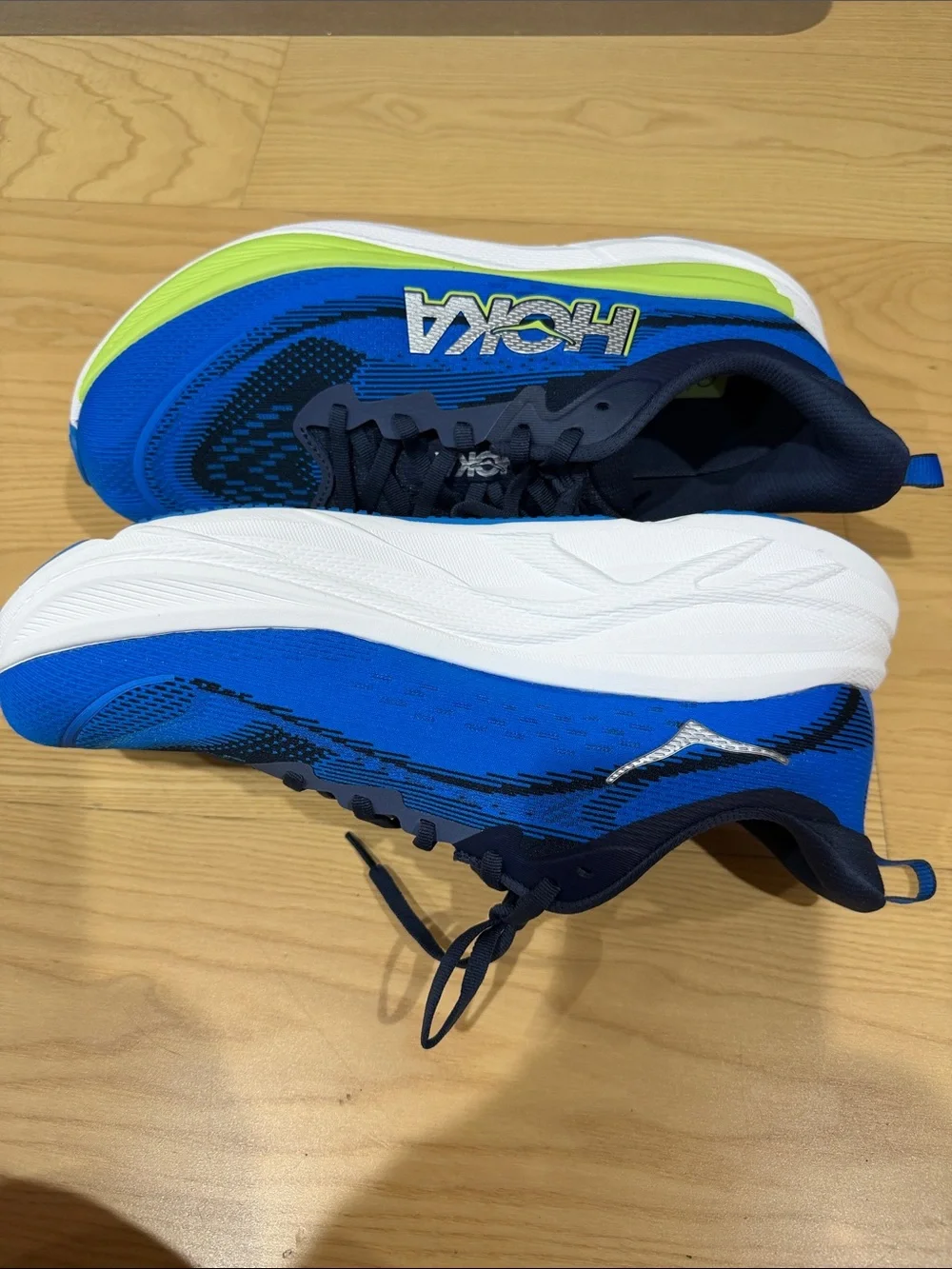 Hoka Men SkyFlow Blue with Neon Green Accent Running Sneakers